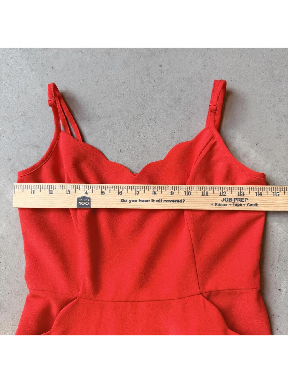 Red Scalloped Dress With Pockets Size Small - Picture 4 of 8